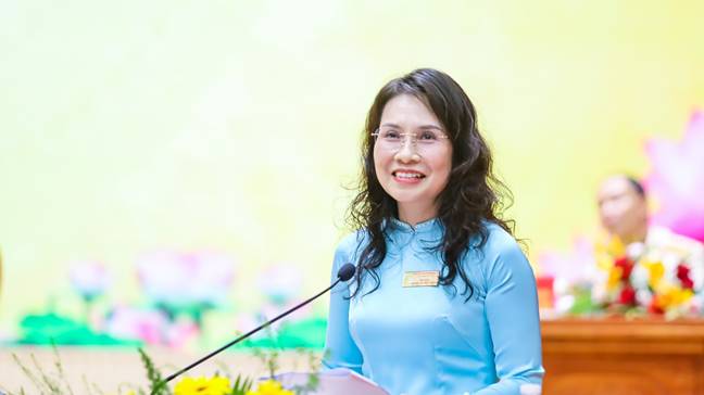 Tỉnh ủy viên, Bí thư Đảng ủy phường Phước Bình Huỳnh Thị Thùy Trang phát biểu bế mạc đại hội